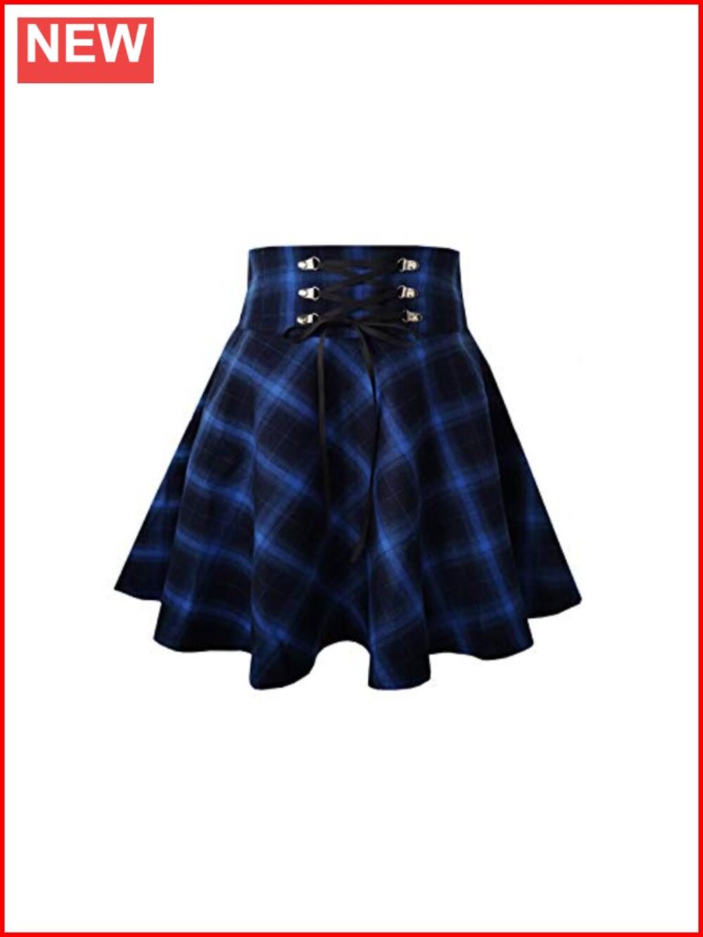 High Waisted A-Line Plaid Mini Skirt with Drawstring
